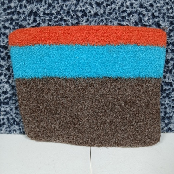 Peace Wool Boho Clutch Hand Bag Snap Button Closure Colorblock 10"x8" - Picture 3 of 10